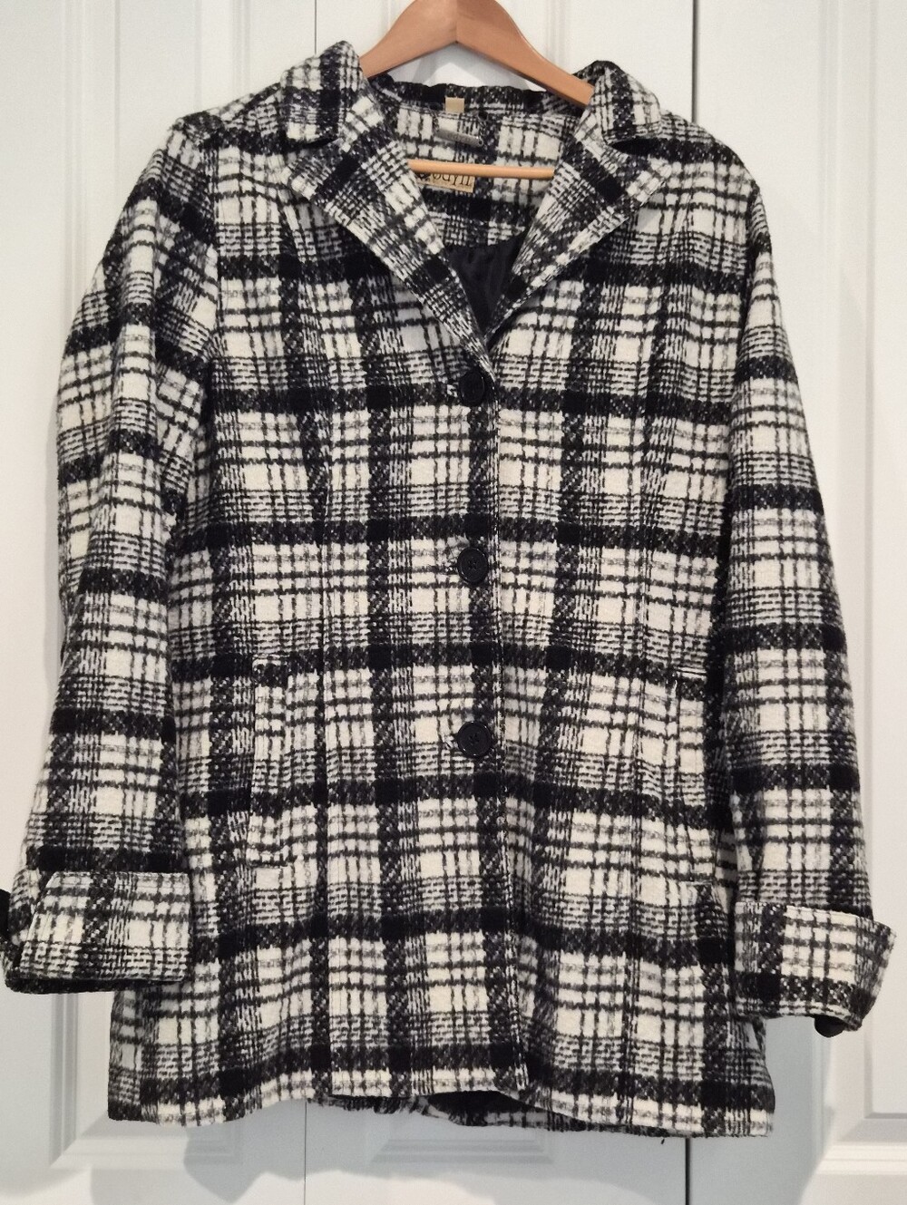 Odyn Plaid Black And White Wool Jacket Coat XL